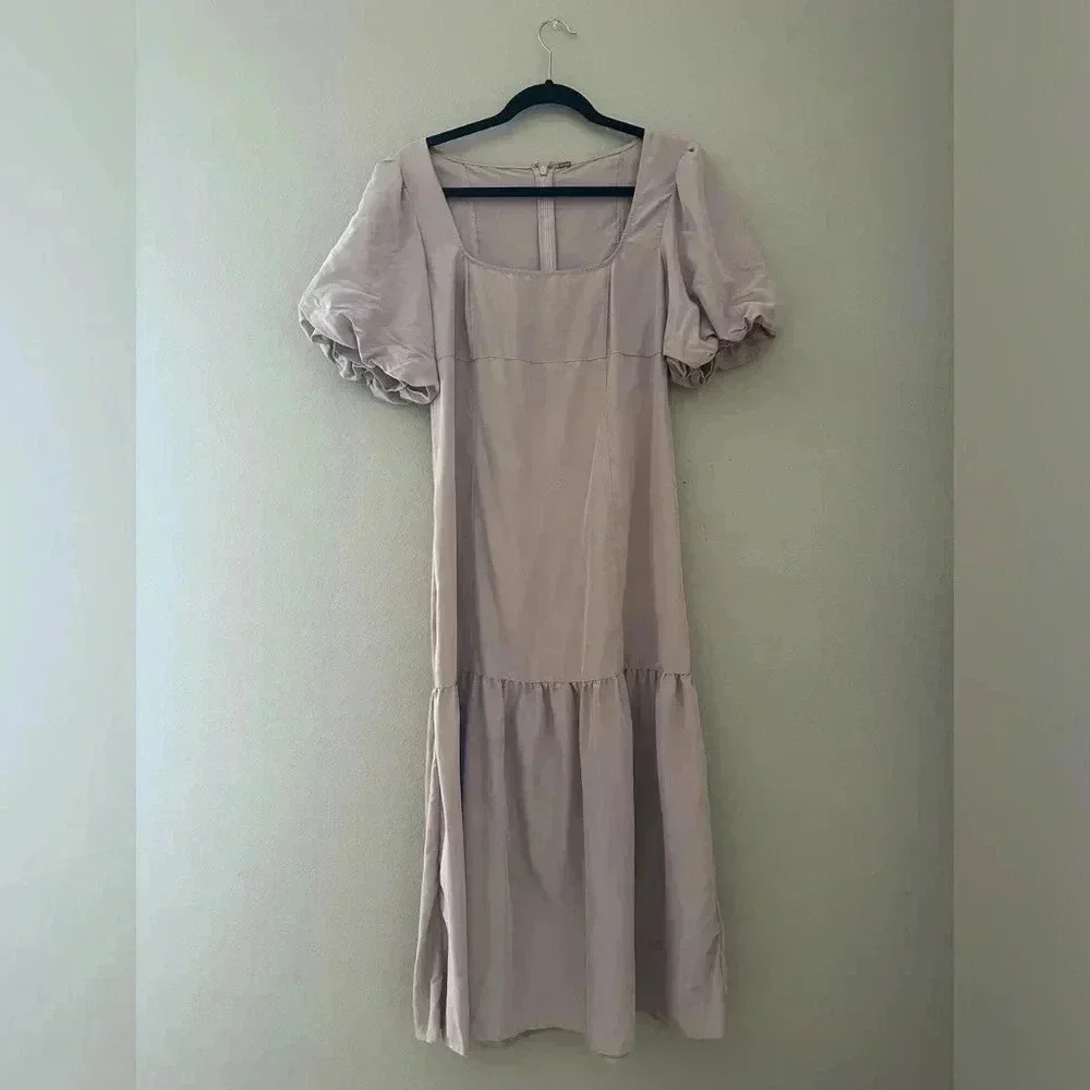 FREE PEOPLE Jordan Puff Short Sleeve Ruffle Hem Midi Dress Size XS
